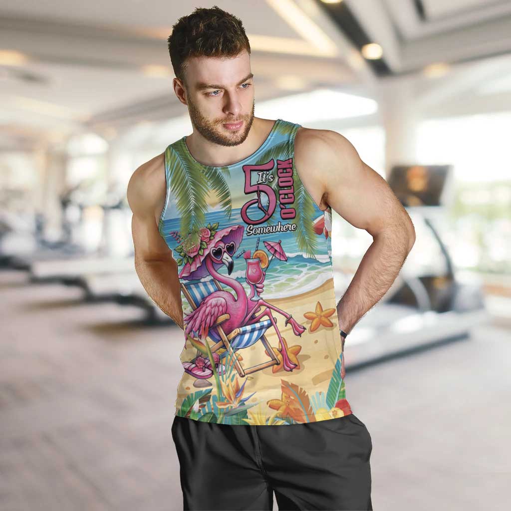 Flamingo Aloha Hawaii Men Tank Top It's 5 OClock Somewhere Tropical Vibes LT14 Blue - Polynesian Pride