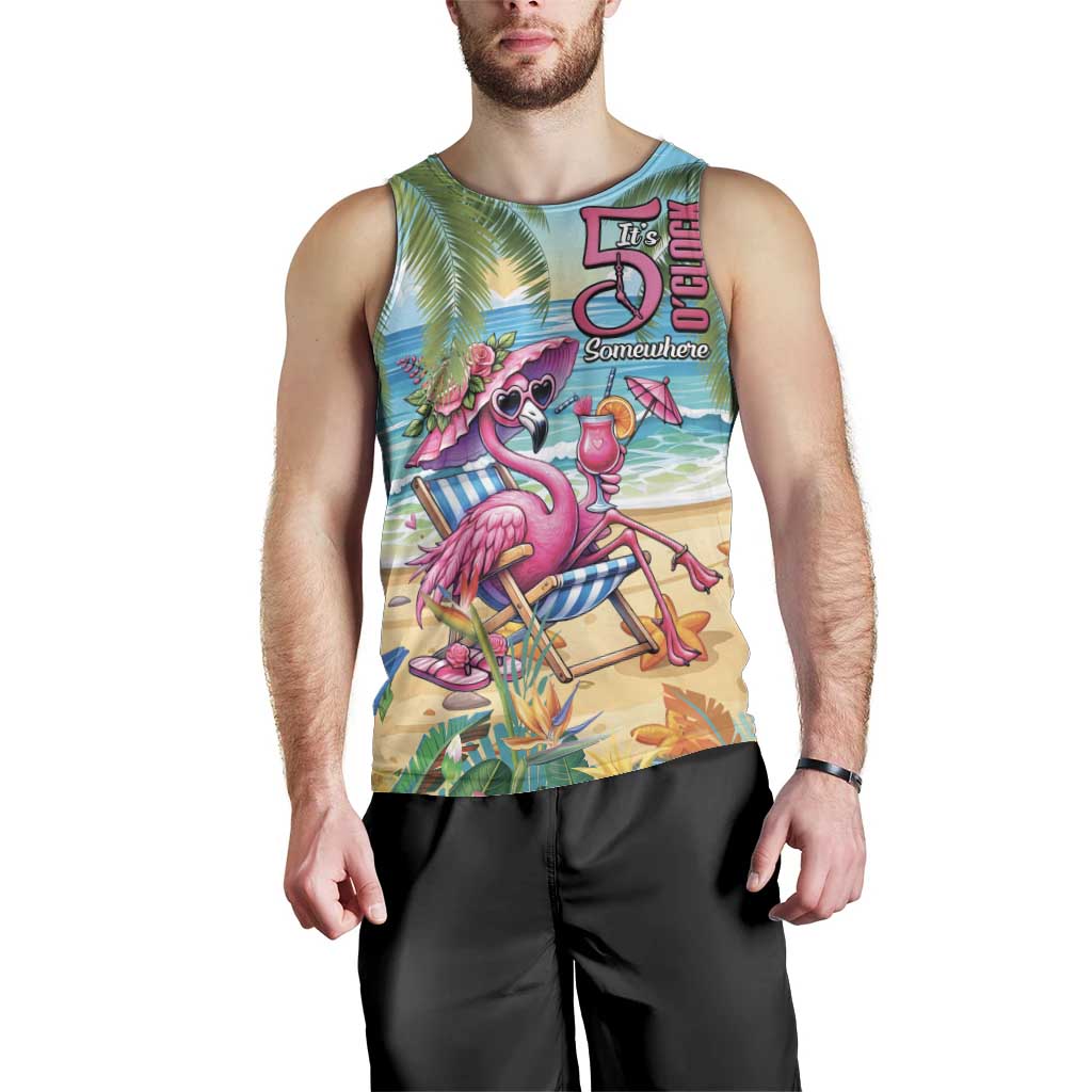 Flamingo Aloha Hawaii Men Tank Top It's 5 OClock Somewhere Tropical Vibes LT14 - Polynesian Pride