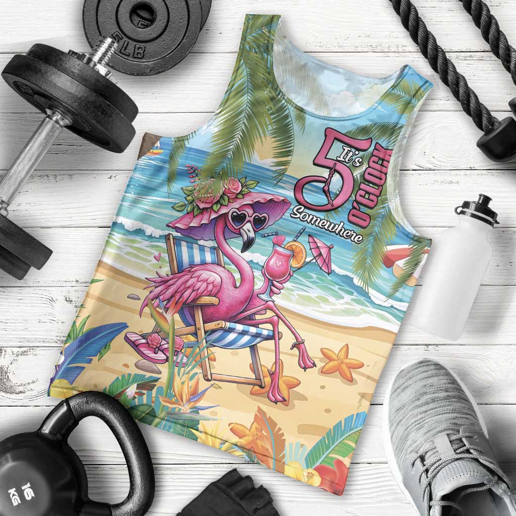 Flamingo Aloha Hawaii Men Tank Top It's 5 OClock Somewhere Tropical Vibes LT14 - Polynesian Pride