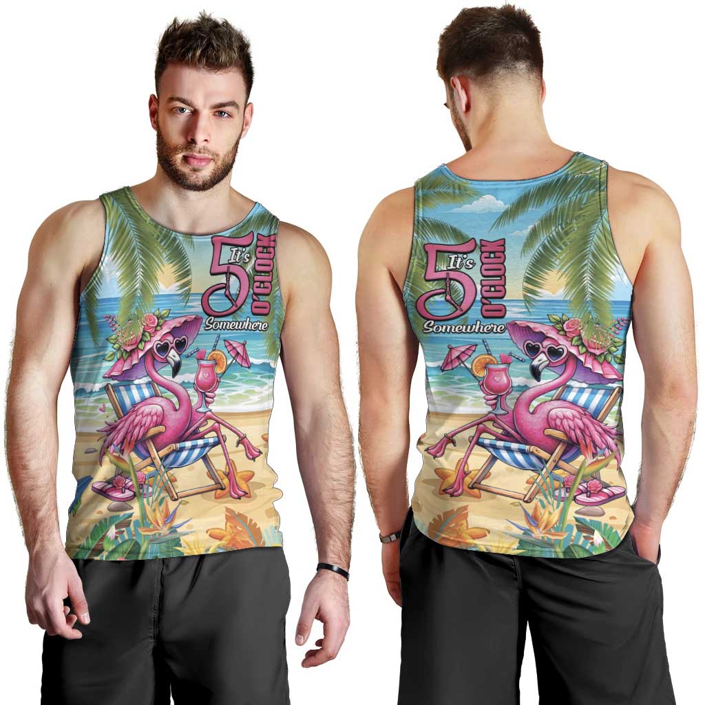 Flamingo Aloha Hawaii Men Tank Top It's 5 OClock Somewhere Tropical Vibes LT14 - Polynesian Pride