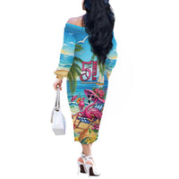 Flamingo Aloha Hawaii Off The Shoulder Long Sleeve Dress It's 5 O’Clock Somewhere Tropical Vibes - Polynesian Pride