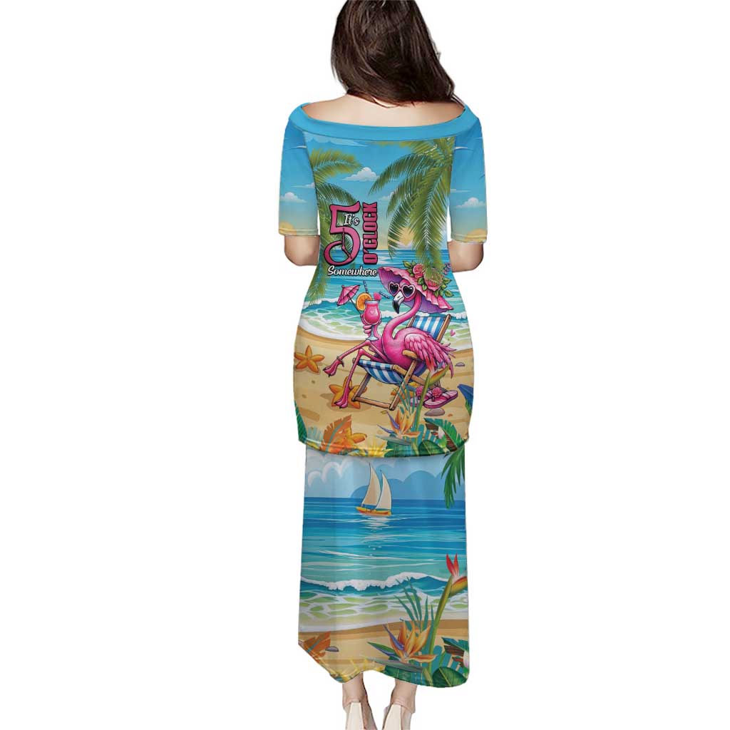 Flamingo Aloha Hawaii Puletasi It's 5 O’Clock Somewhere Tropical Vibes - Polynesian Pride