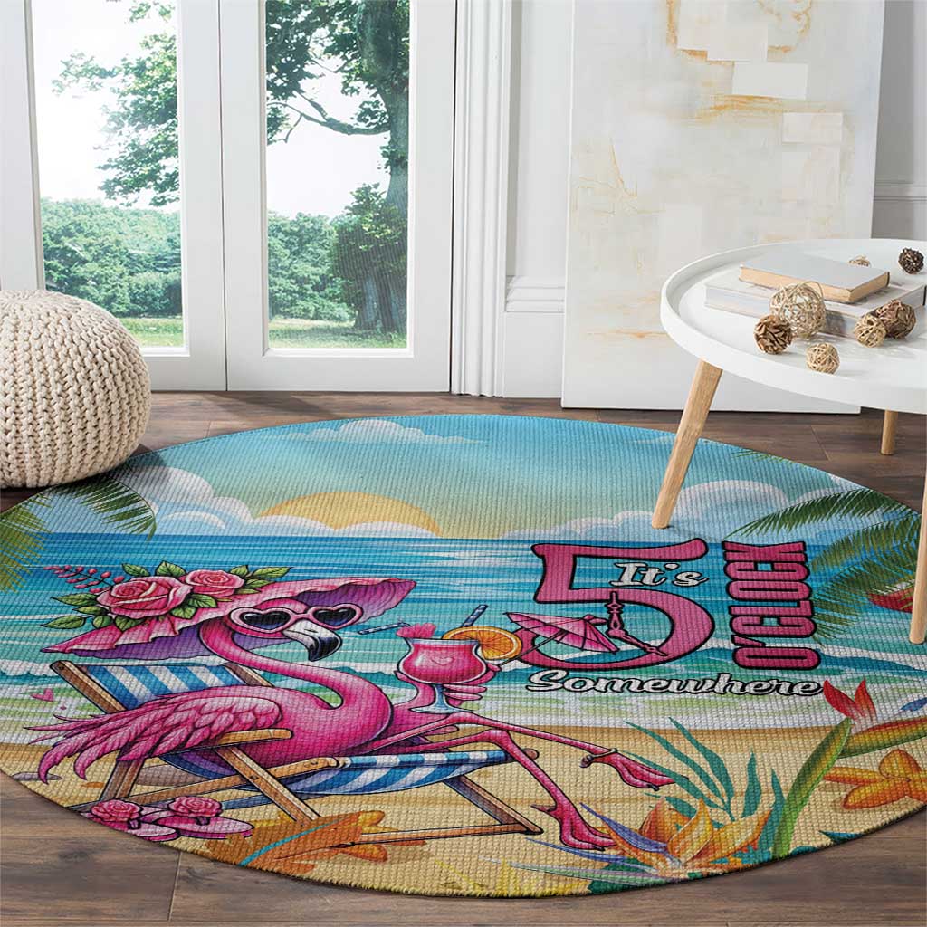 Flamingo Aloha Hawaii Round Carpet It's 5 O’Clock Somewhere Tropical Vibes - Polynesian Pride