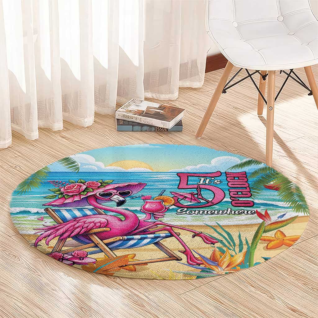 Flamingo Aloha Hawaii Round Carpet It's 5 O’Clock Somewhere Tropical Vibes - Polynesian Pride
