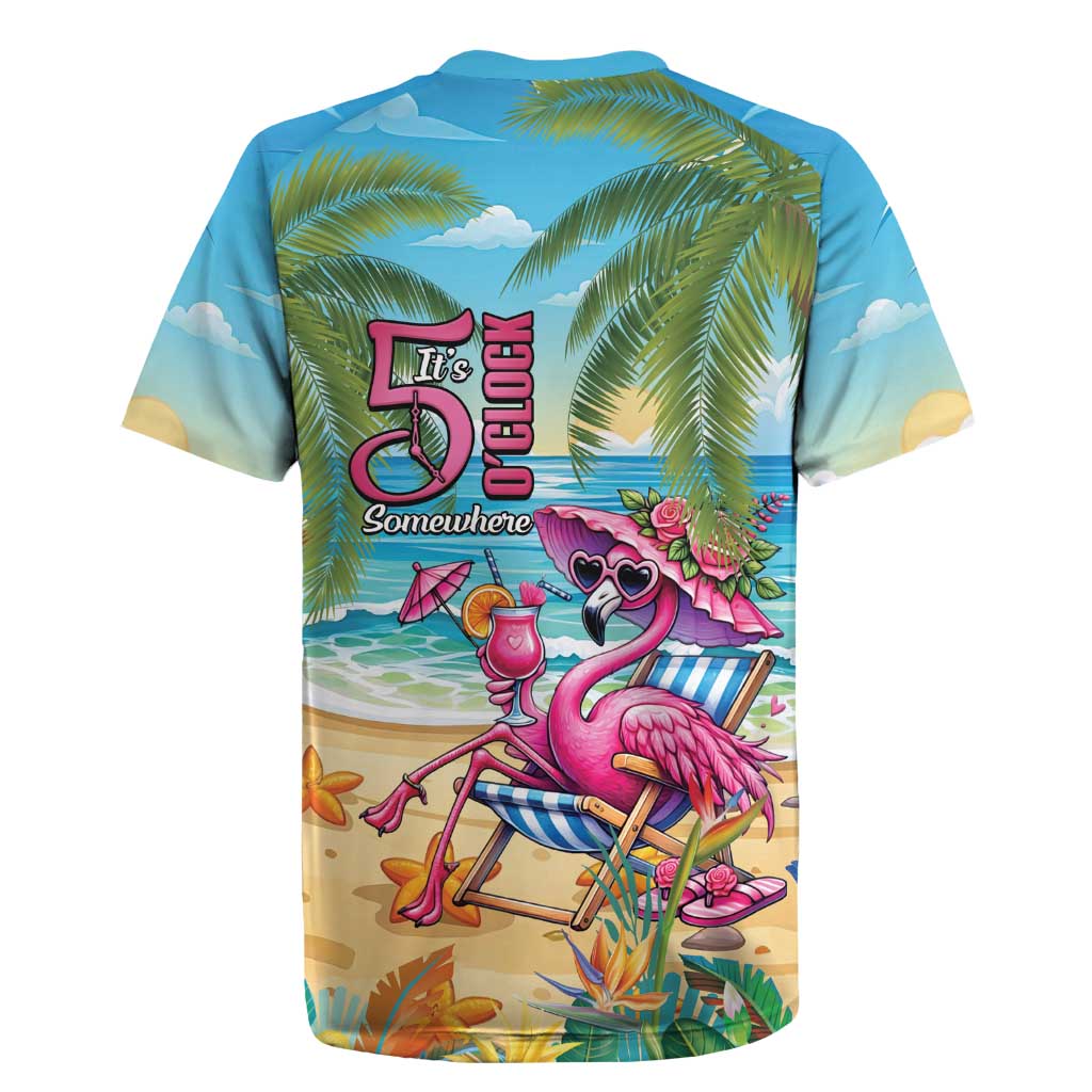Flamingo Aloha Hawaii Rugby Jersey It's 5 OClock Somewhere Tropical Vibes LT14 - Polynesian Pride