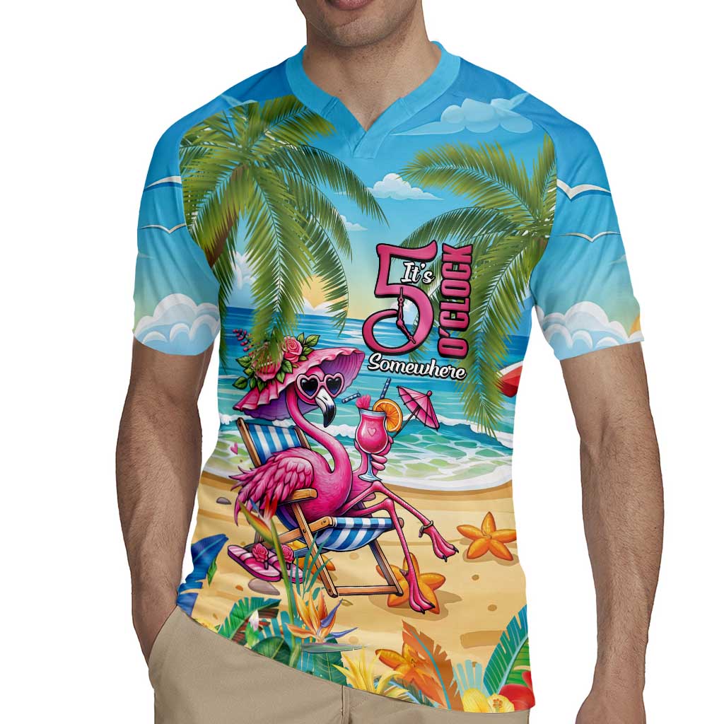 Flamingo Aloha Hawaii Rugby Jersey It's 5 OClock Somewhere Tropical Vibes LT14 - Polynesian Pride