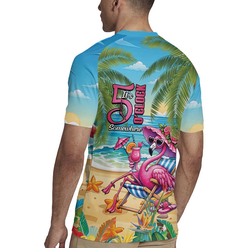Flamingo Aloha Hawaii Rugby Jersey It's 5 OClock Somewhere Tropical Vibes LT14 - Polynesian Pride