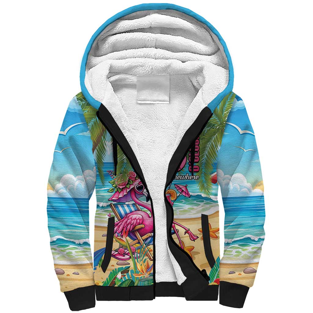 Flamingo Aloha Hawaii Sherpa Hoodie It's 5 OClock Somewhere Tropical Vibes LT14 Unisex Blue - Polynesian Pride