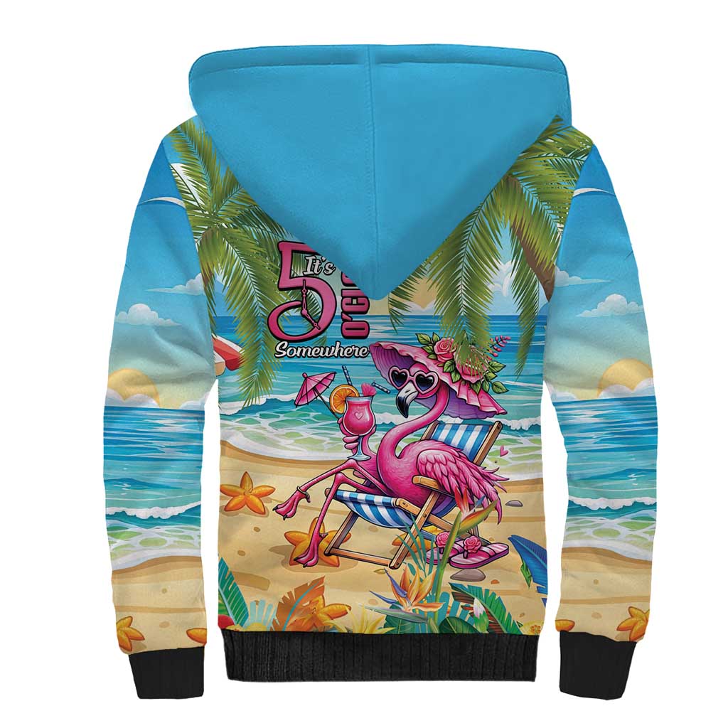Flamingo Aloha Hawaii Sherpa Hoodie It's 5 OClock Somewhere Tropical Vibes LT14 - Polynesian Pride