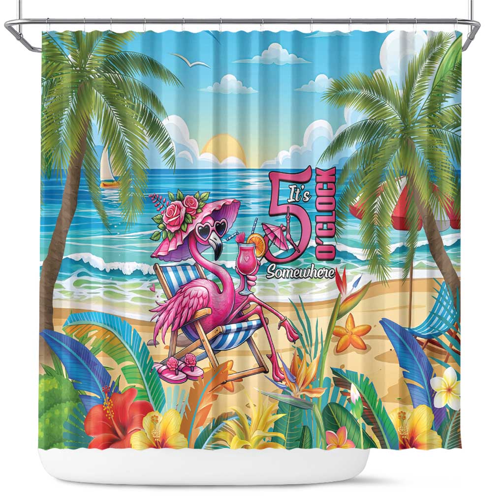 Flamingo Aloha Hawaii Shower Curtain It's 5 O’Clock Somewhere Tropical Vibes - Polynesian Pride