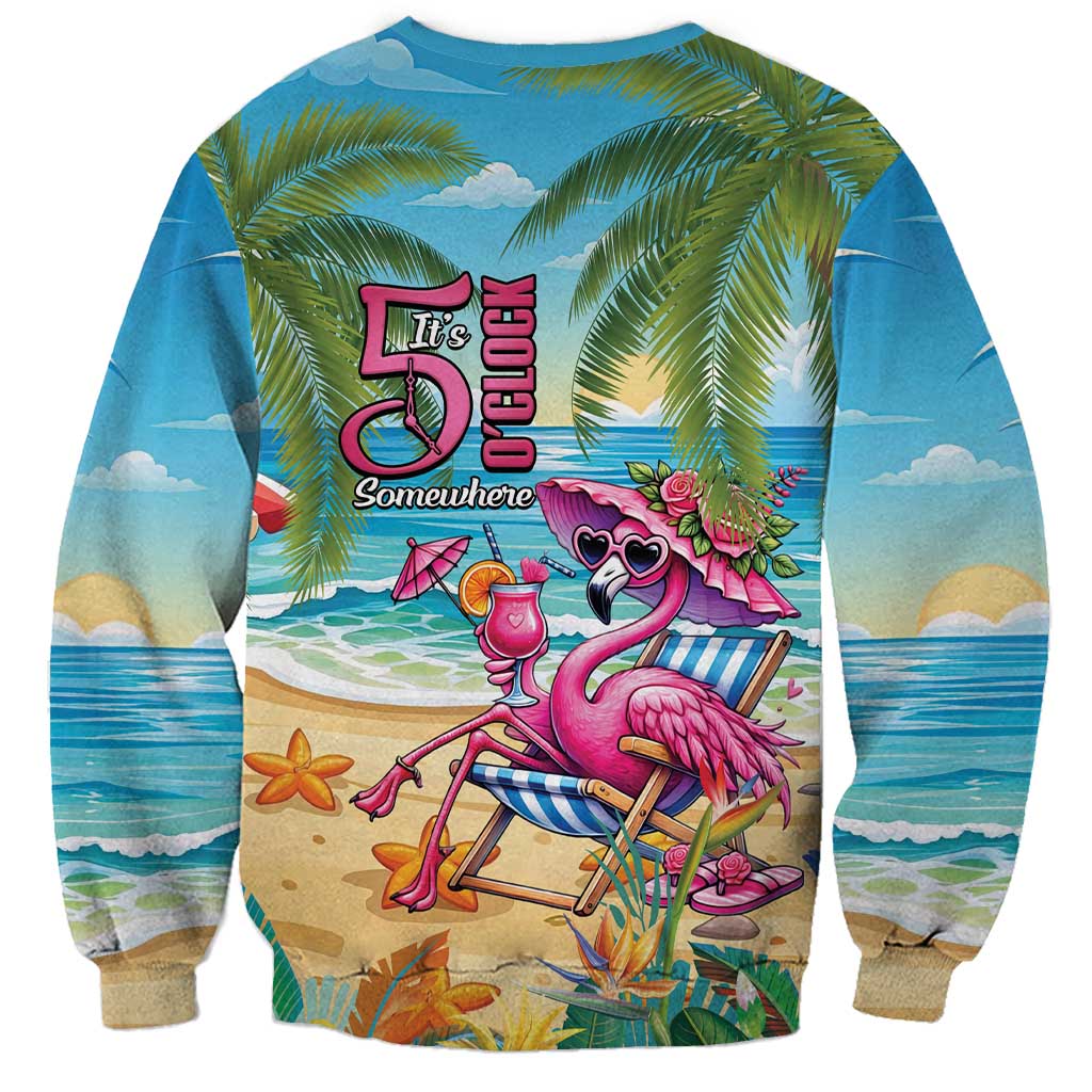 Flamingo Aloha Hawaii Sweatshirt It's 5 OClock Somewhere Tropical Vibes LT14 - Polynesian Pride