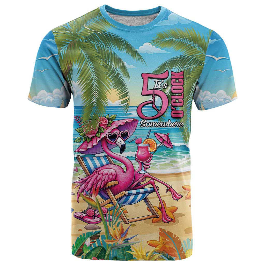 Flamingo Aloha Hawaii T Shirt It's 5 O’Clock Somewhere Tropical Vibes - Polynesian Pride