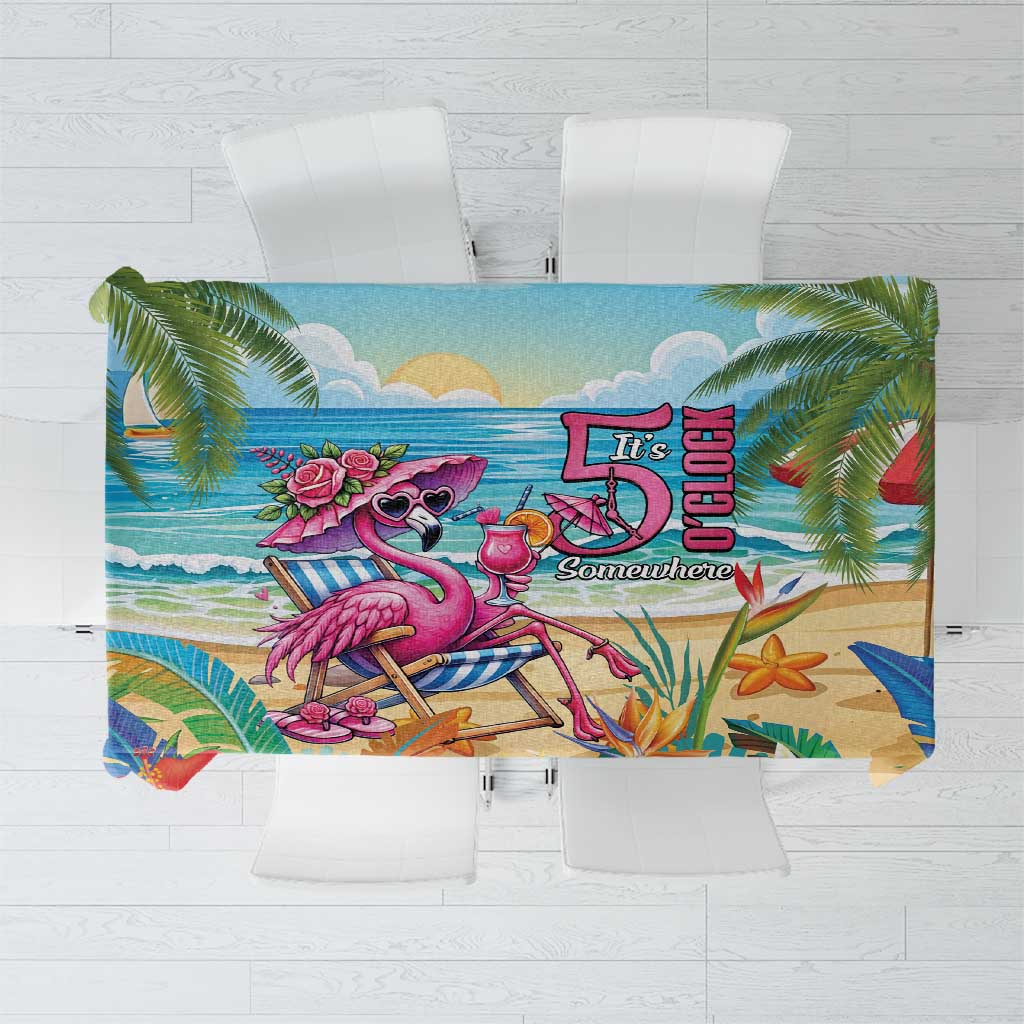 Flamingo Aloha Hawaii Tablecloth It's 5 OClock Somewhere Tropical Vibes LT14 Blue - Polynesian Pride