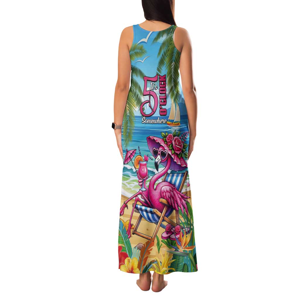 Flamingo Aloha Hawaii Tank Maxi Dress It's 5 O’Clock Somewhere Tropical Vibes - Polynesian Pride