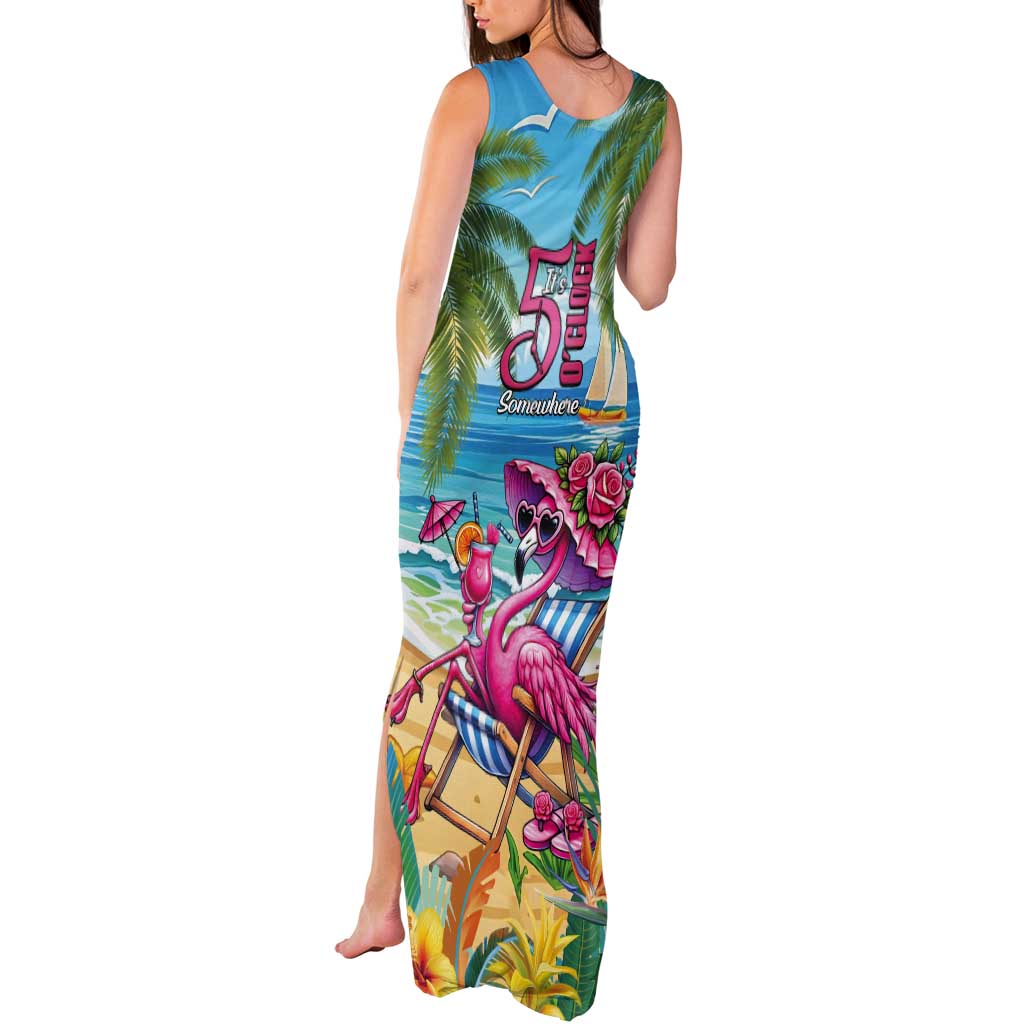 Flamingo Aloha Hawaii Tank Maxi Dress It's 5 O’Clock Somewhere Tropical Vibes - Polynesian Pride