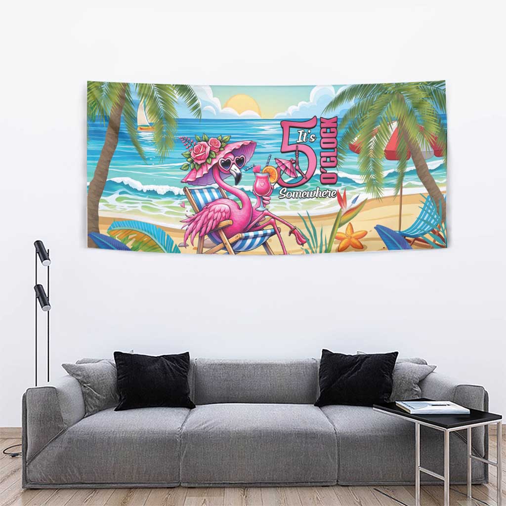 Flamingo Aloha Hawaii Tapestry It's 5 O’Clock Somewhere Tropical Vibes - Polynesian Pride