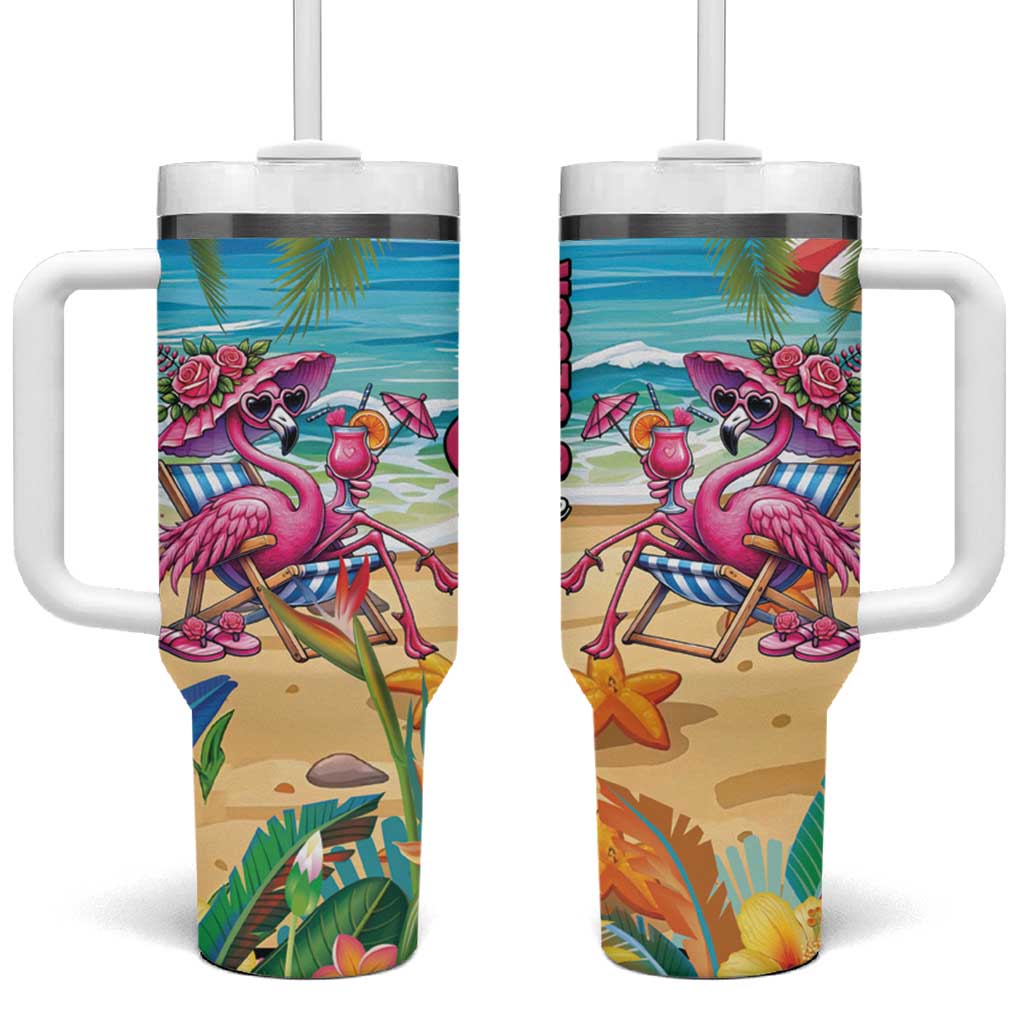 Flamingo Aloha Hawaii Tumbler With Handle It's 5 O’Clock Somewhere Tropical Vibes - Polynesian Pride