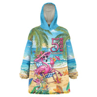 Flamingo Aloha Hawaii Wearable Blanket Hoodie It's 5 OClock Somewhere Tropical Vibes LT14 One Size Blue - Polynesian Pride