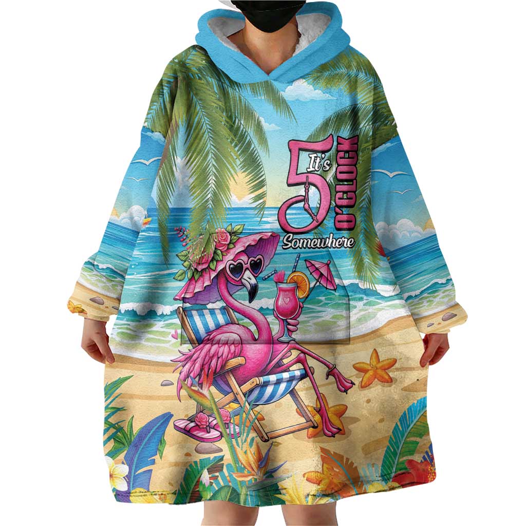 Flamingo Aloha Hawaii Wearable Blanket Hoodie It's 5 OClock Somewhere Tropical Vibes LT14 - Polynesian Pride