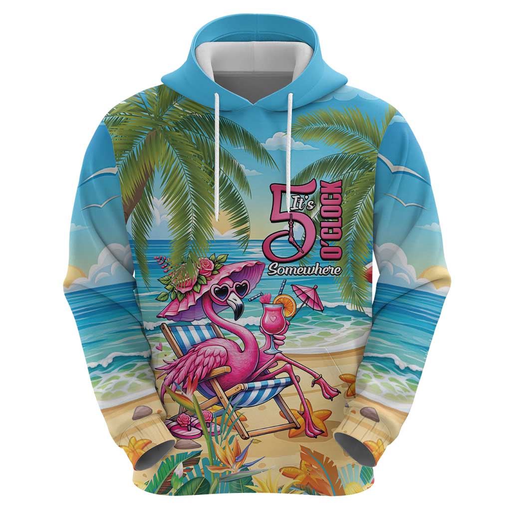 Flamingo Aloha Hawaii Zip Hoodie It's 5 O’Clock Somewhere Tropical Vibes - Polynesian Pride