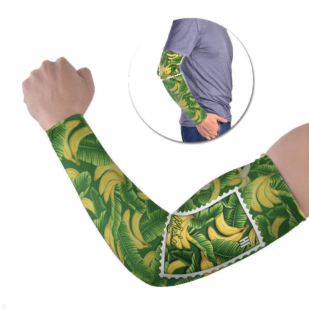 Aloha Hawaii Maia Arm Sleeves Hawaiian Banana Stylized Stamp LT14 Set of 2 Green - Polynesian Pride