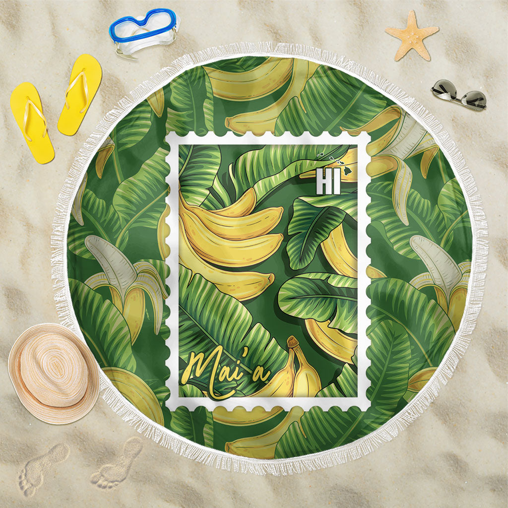 Aloha Hawaii Maia Beach Blanket Hawaiian Banana Stylized Stamp LT14 One Size 150cm Green - Polynesian Pride