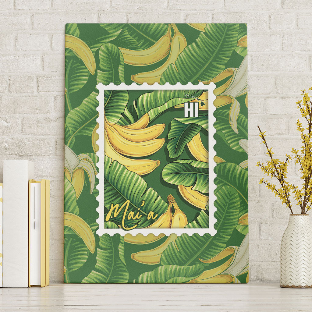 Aloha Hawaii Maia Canvas Wall Art Hawaiian Banana Stylized Stamp LT14 Without Frame Green - Polynesian Pride