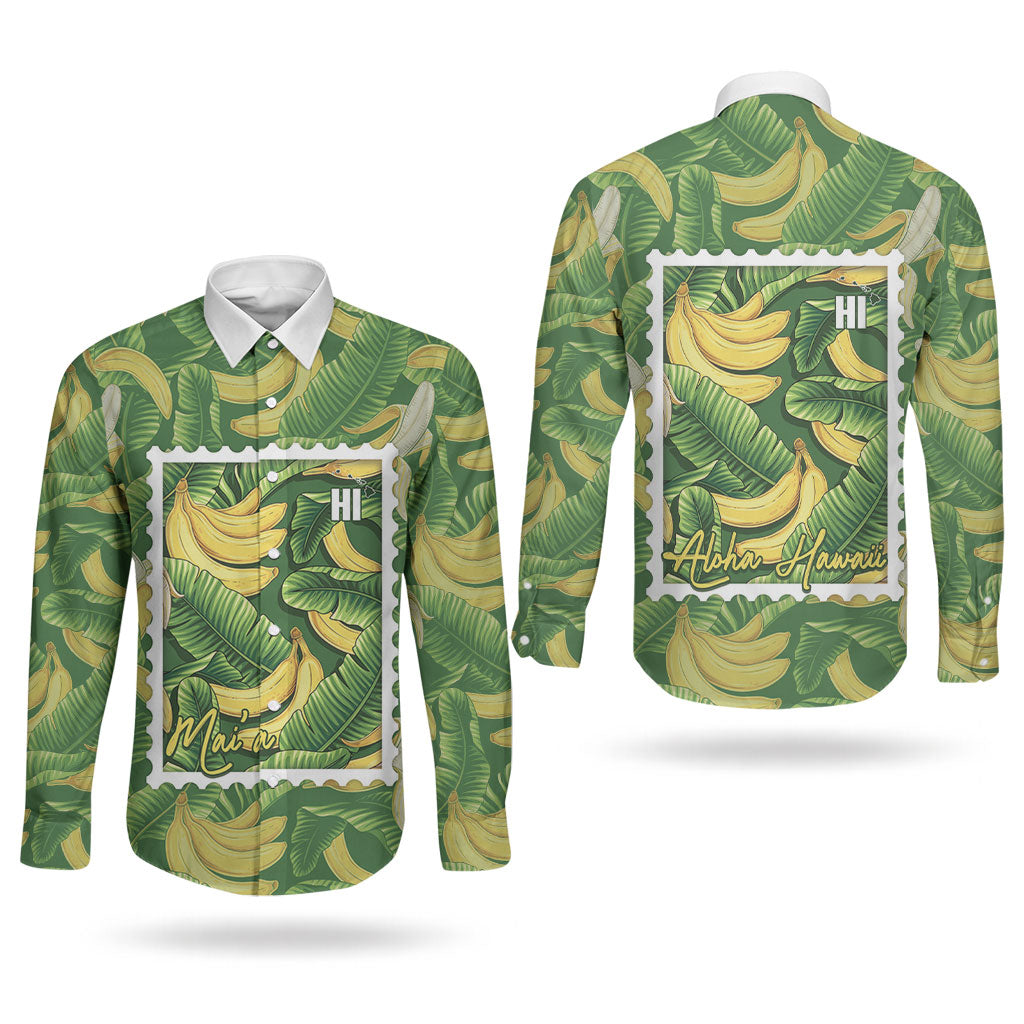 Aloha Hawaii Maia Couples Matching Mermaid Dress and Long Sleeve Button Shirt Hawaiian Banana Stylized Stamp LT14 - Polynesian Pride