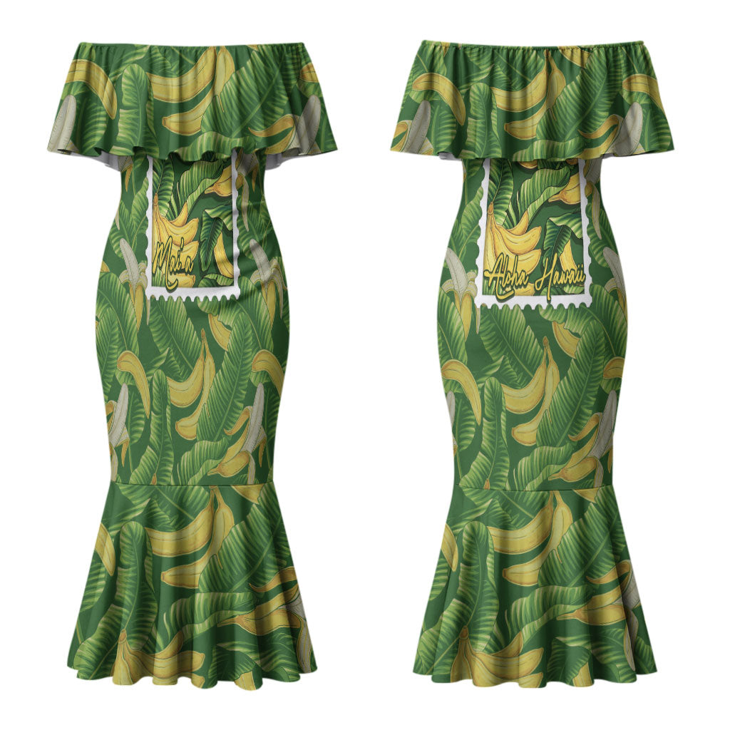 Aloha Hawaii Maia Couples Matching Mermaid Dress and Long Sleeve Button Shirt Hawaiian Banana Stylized Stamp LT14 - Polynesian Pride