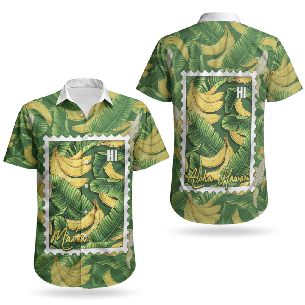 Aloha Hawaii Maia Couples Matching Off Shoulder Short Dress and Hawaiian Shirt Hawaiian Banana Stylized Stamp LT14 - Polynesian Pride