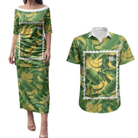 Aloha Hawaii Maia Couples Matching Puletasi and Hawaiian Shirt Hawaiian Banana Stylized Stamp LT14 Green - Polynesian Pride