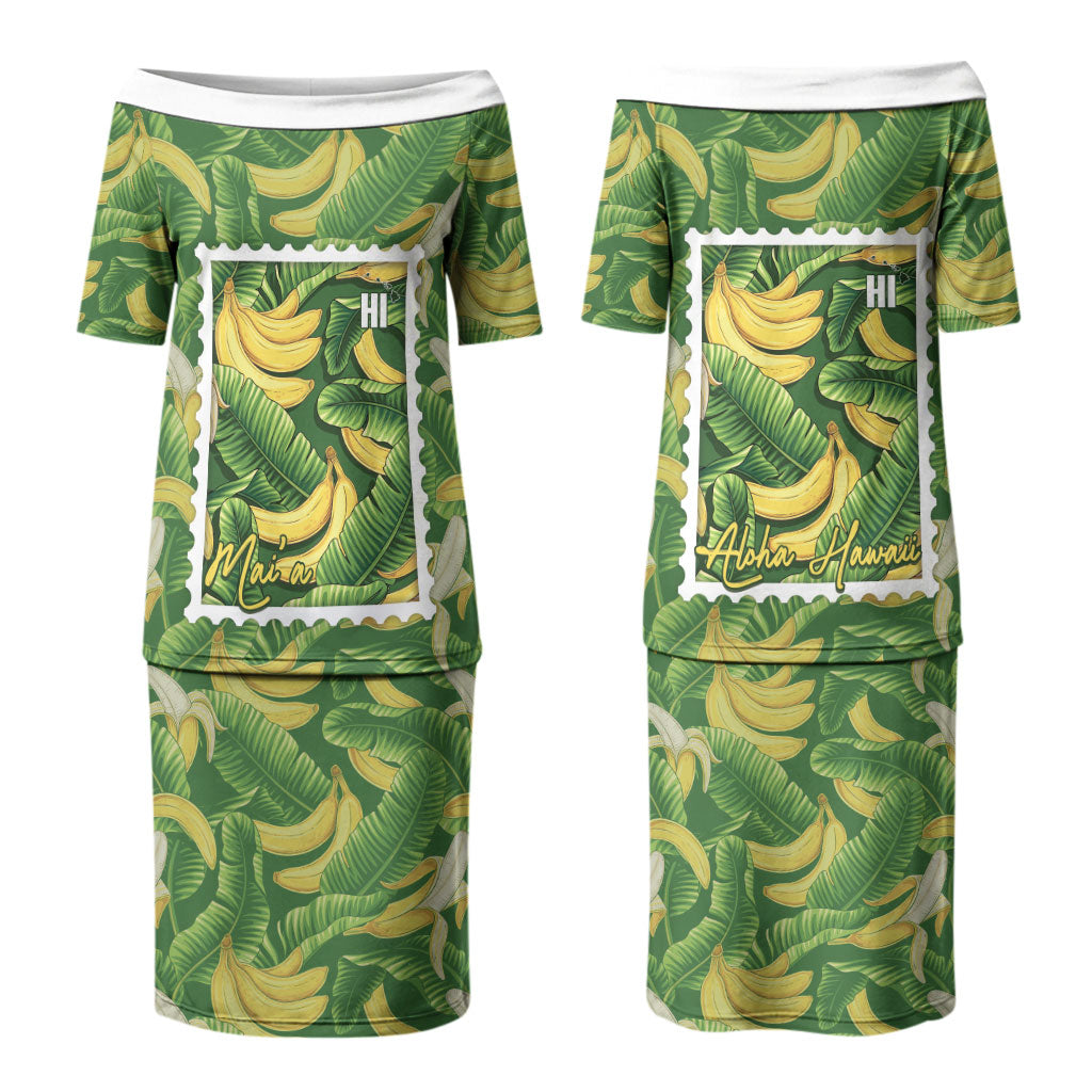 Aloha Hawaii Maia Couples Matching Puletasi and Hawaiian Shirt Hawaiian Banana Stylized Stamp LT14 - Polynesian Pride
