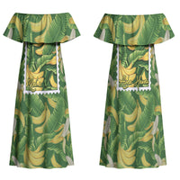 Aloha Hawaii Maia Family Matching Off Shoulder Maxi Dress and Hawaiian Shirt Hawaiian Banana Stylized Stamp LT14 Mom's Dress Green - Polynesian Pride