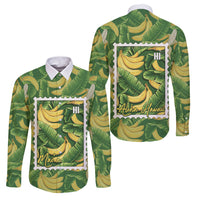 Aloha Hawaii Maia Family Matching Off Shoulder Maxi Dress and Hawaiian Shirt Hawaiian Banana Stylized Stamp LT14 Dad's Shirt - Long Sleeve Green - Polynesian Pride