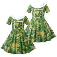 Aloha Hawaii Maia Family Matching Off Shoulder Maxi Dress and Hawaiian Shirt Hawaiian Banana Stylized Stamp LT14 Daughter's Dress Green - Polynesian Pride