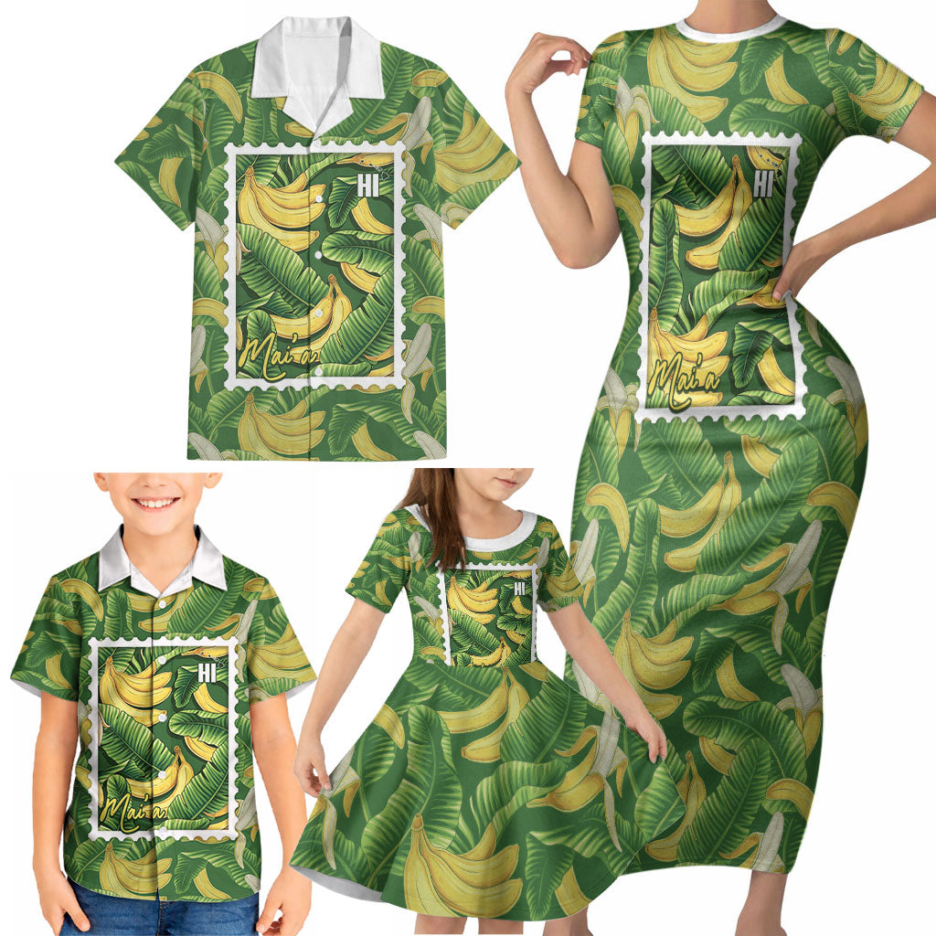 Aloha Hawaii Maia Family Matching Short Sleeve Bodycon Dress and Hawaiian Shirt Hawaiian Banana Stylized Stamp LT14 - Polynesian Pride