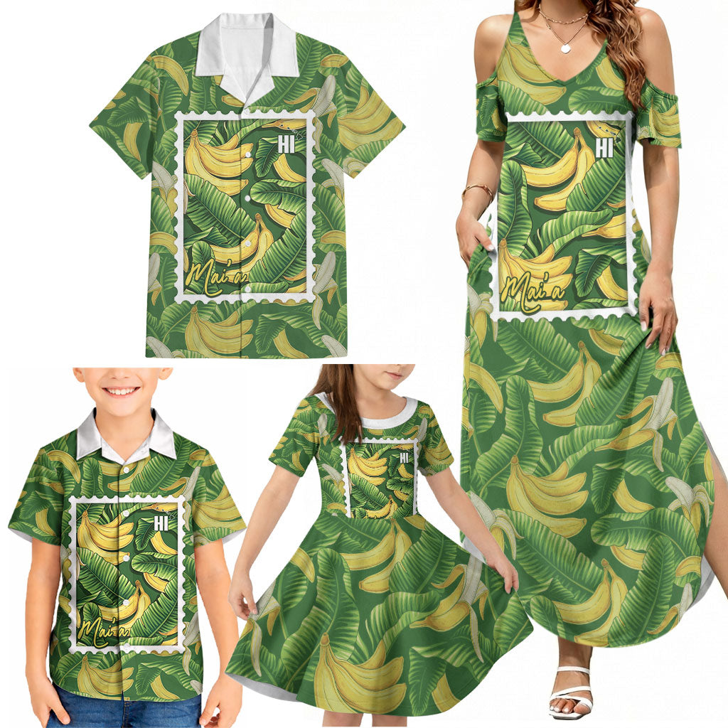 Aloha Hawaii Maia Family Matching Summer Maxi Dress and Hawaiian Shirt Hawaiian Banana Stylized Stamp LT14 - Polynesian Pride