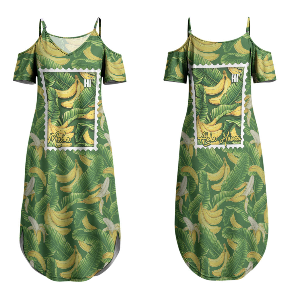 Aloha Hawaii Maia Family Matching Summer Maxi Dress and Hawaiian Shirt Hawaiian Banana Stylized Stamp LT14 Mom's Dress Green - Polynesian Pride