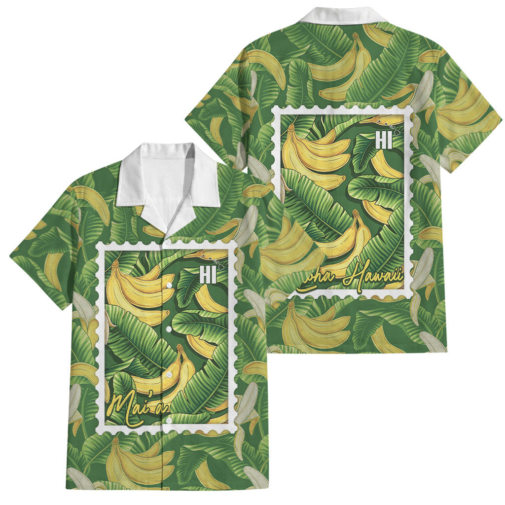Aloha Hawaii Maia Family Matching Summer Maxi Dress and Hawaiian Shirt Hawaiian Banana Stylized Stamp LT14 Dad's Shirt - Short Sleeve Green - Polynesian Pride