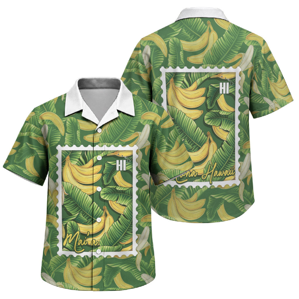 Aloha Hawaii Maia Family Matching Summer Maxi Dress and Hawaiian Shirt Hawaiian Banana Stylized Stamp LT14 Son's Shirt Green - Polynesian Pride