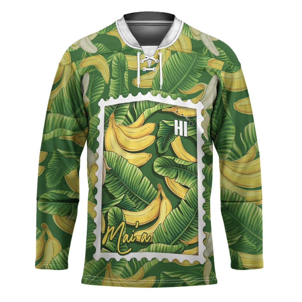 Aloha Hawaii Maia Hockey Jersey Hawaiian Banana Stylized Stamp LT14 Unisex Green - Polynesian Pride