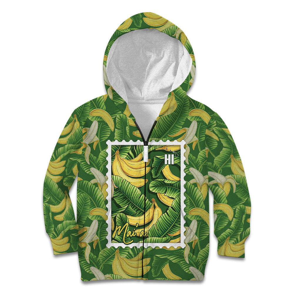 Aloha Hawaii Maia Kid Hoodie Hawaiian Banana Stylized Stamp LT14 Zip Hoodie Green - Polynesian Pride