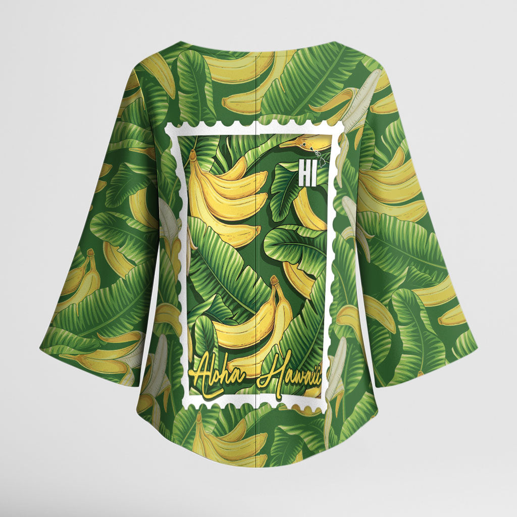 Aloha Hawaii Maia Kimono Sleeve Blouse Hawaiian Banana Stylized Stamp LT14 - Polynesian Pride