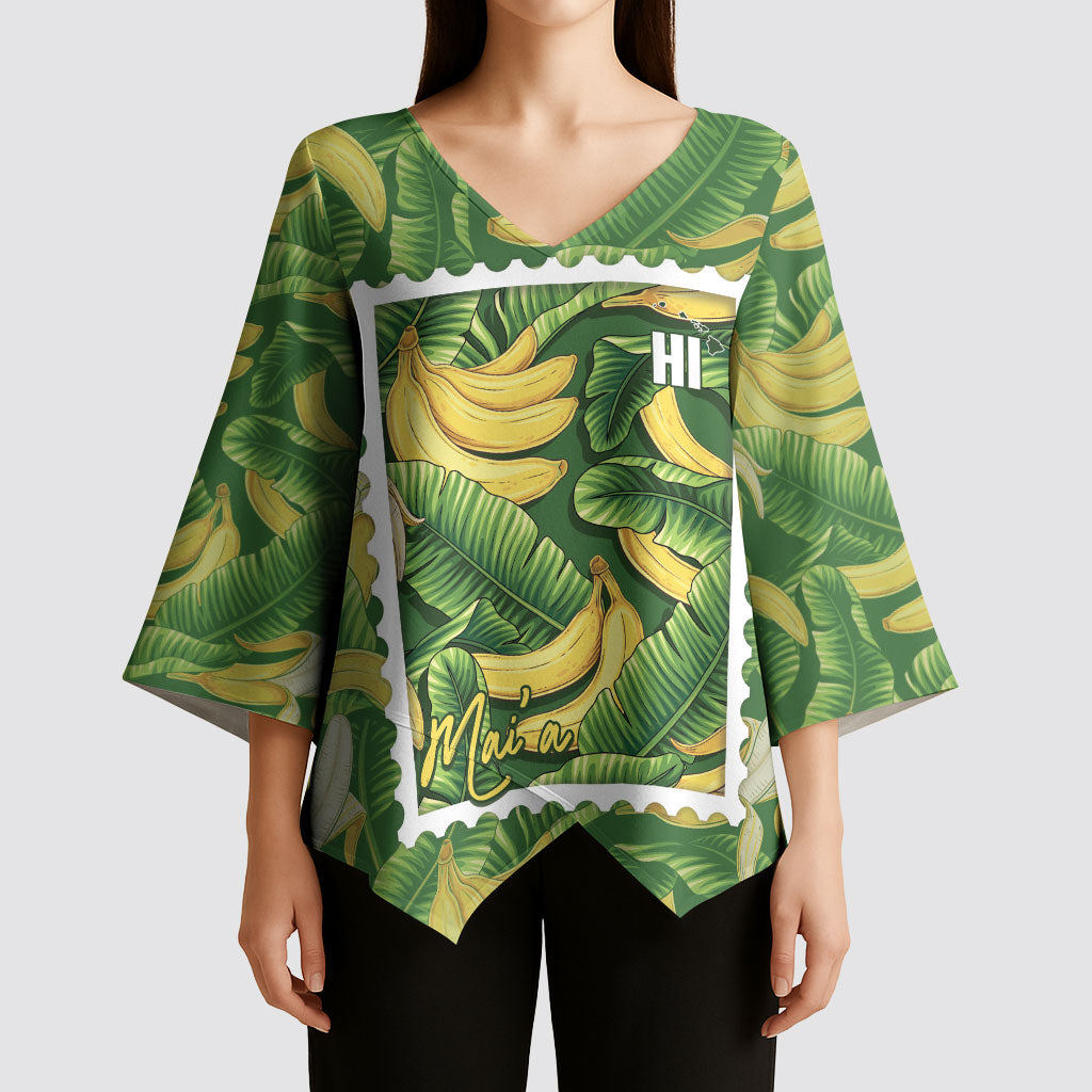 Aloha Hawaii Maia Kimono Sleeve Blouse Hawaiian Banana Stylized Stamp LT14 - Polynesian Pride