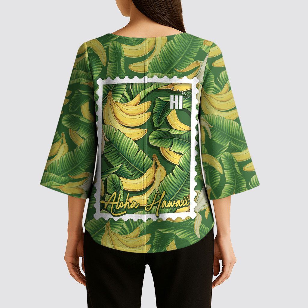 Aloha Hawaii Maia Kimono Sleeve Blouse Hawaiian Banana Stylized Stamp LT14 - Polynesian Pride