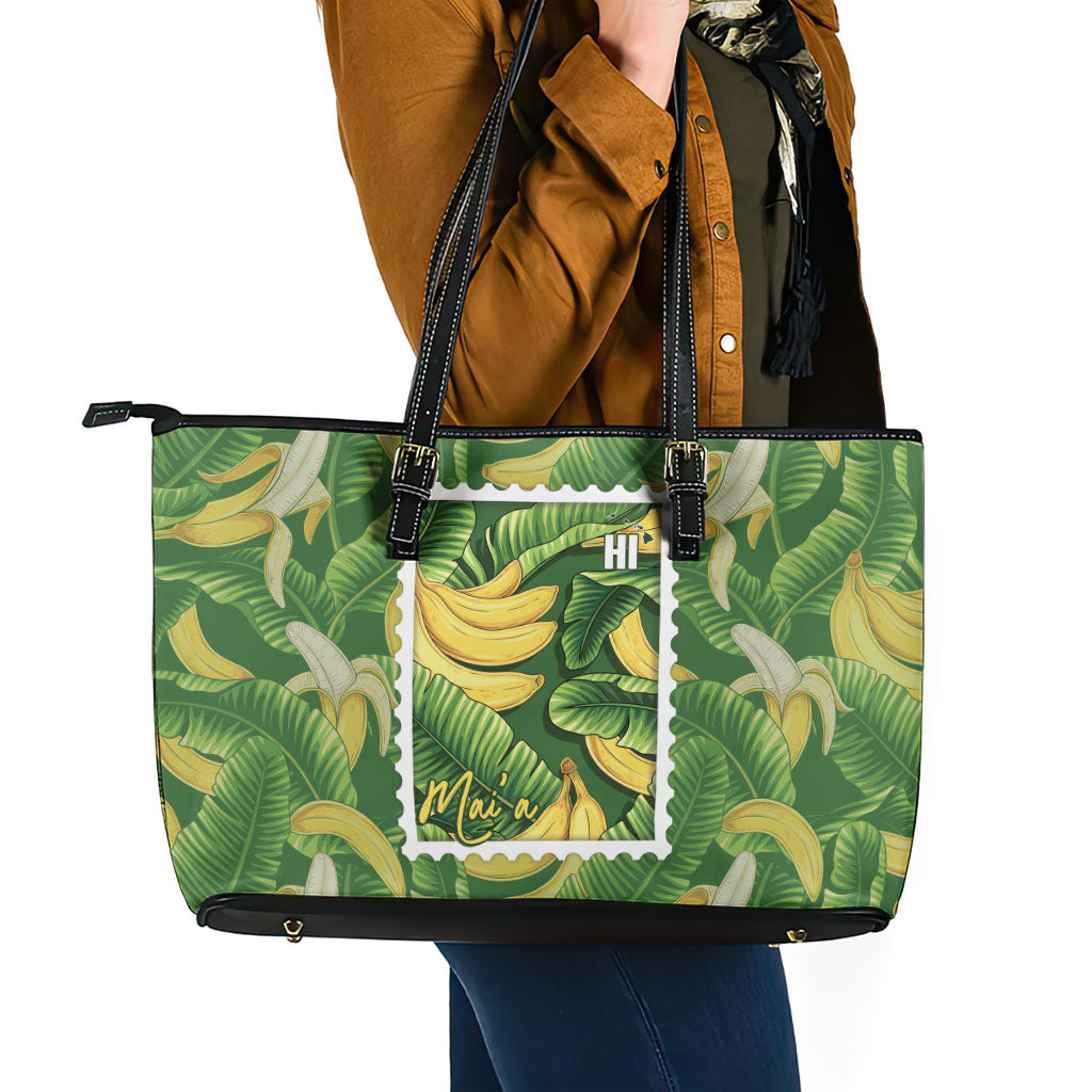 Aloha Hawaii Maia Leather Tote Bag Hawaiian Banana Stylized Stamp LT14 - Polynesian Pride