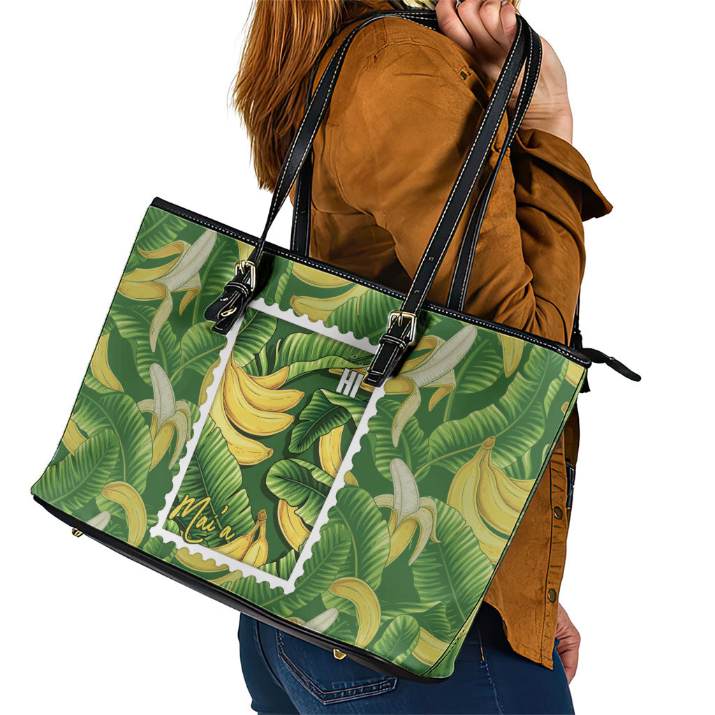 Aloha Hawaii Maia Leather Tote Bag Hawaiian Banana Stylized Stamp LT14 - Polynesian Pride