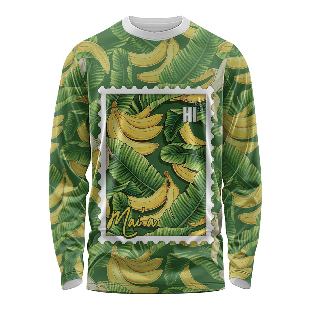 Aloha Hawaii Maia Long Sleeve Shirt Hawaiian Banana Stylized Stamp LT14 Unisex Green - Polynesian Pride