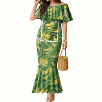 Aloha Hawaii Maia Mermaid Dress Hawaiian Banana Stylized Stamp LT14 Women Green - Polynesian Pride