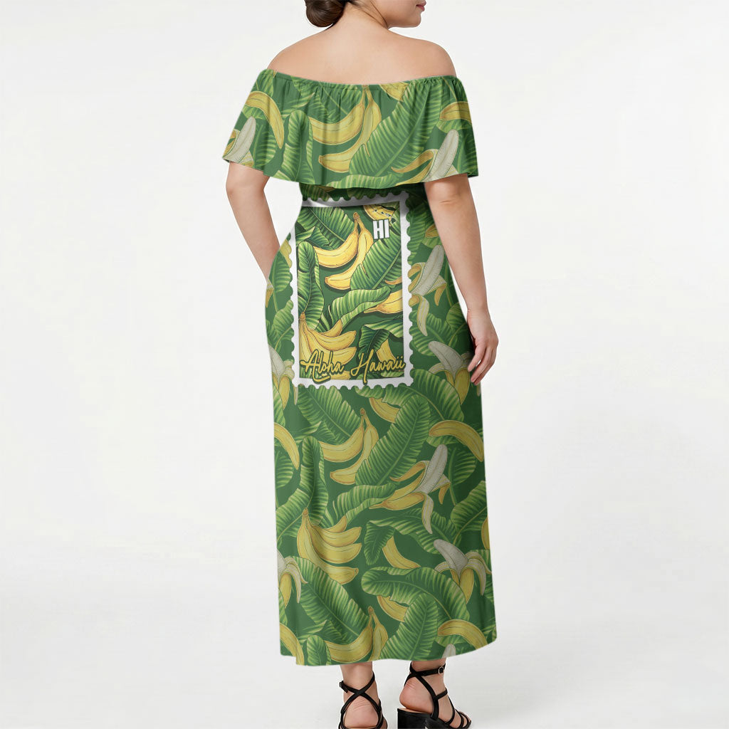 Aloha Hawaii Maia Off Shoulder Maxi Dress Hawaiian Banana Stylized Stamp LT14 - Polynesian Pride